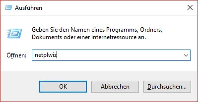 Ausführen Fenster öffnen für Autologin