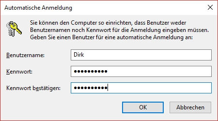 Passwort eingeben für Autologin