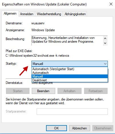 Starttyp Dienst Windows Update festlegen