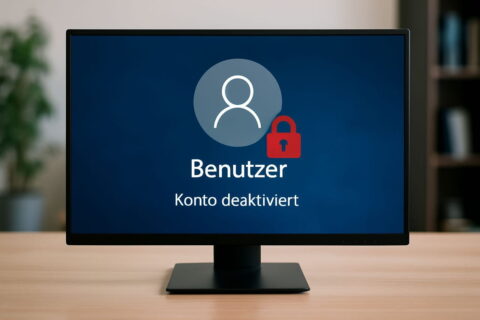 Windows-Bildschirm zeigt deaktiviertes Benutzerkonto mit Schloss-Symbol