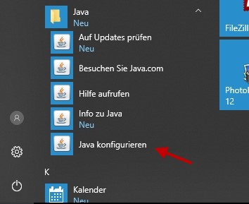 Java Einträge im Startmenü