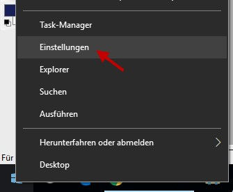 Einstellungen im Startmenü