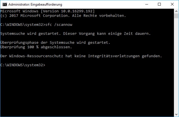 Überprüfung der Systemdateien bei Windows beendet