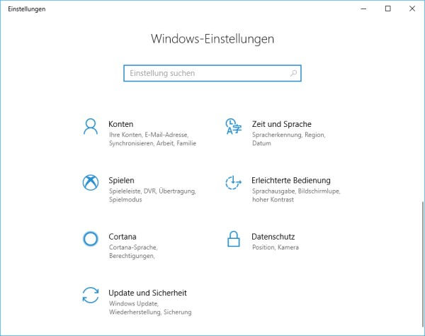 Windows-Einstellungen geöffnet