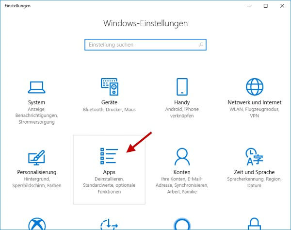 Windows Einstellungen geöffnet