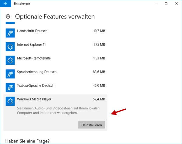 Windows Media Player deinstallieren