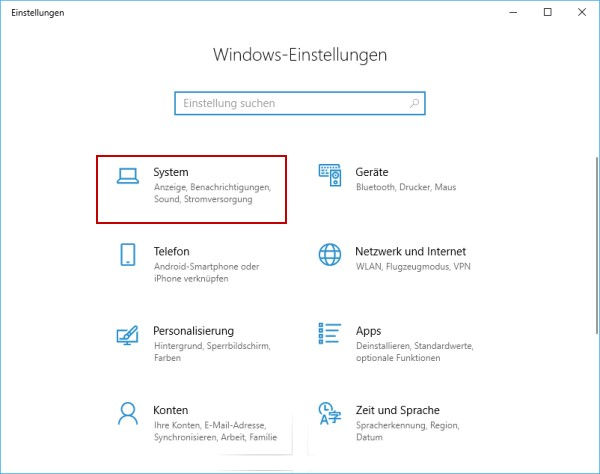 Windows Einstellungen öffnen um die bildschirmauflösung ändern zu können