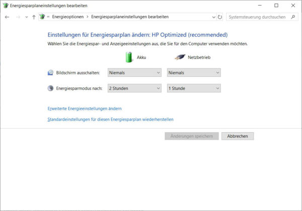 Energiesparplaneinstellungen ändern