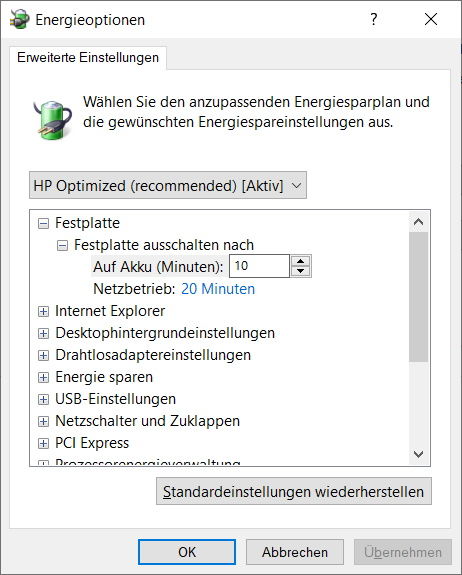Energiesparplan-Einstellungen ändern