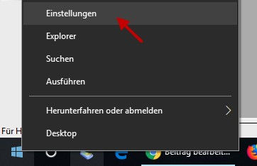 Windows-Einstellungen öffnen über Startmenü