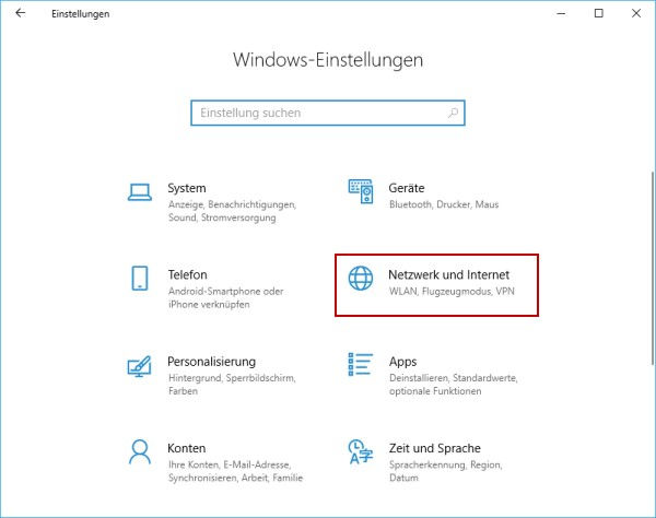 Windows Einstellungen geöffnet