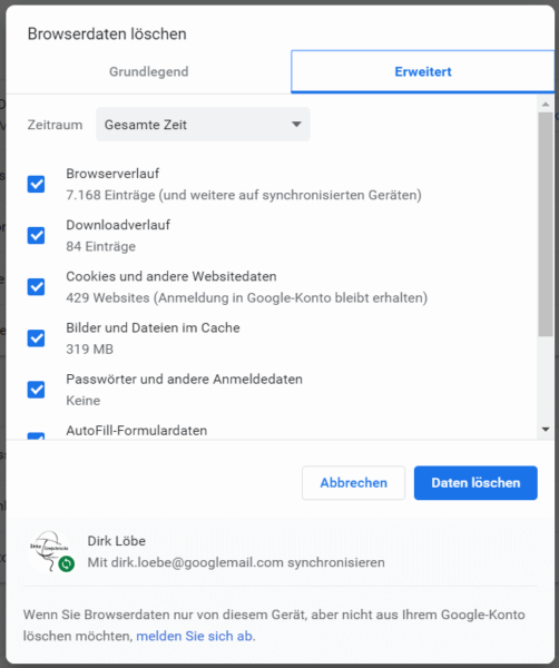 Browserverlauf bei Google Chrome löschen