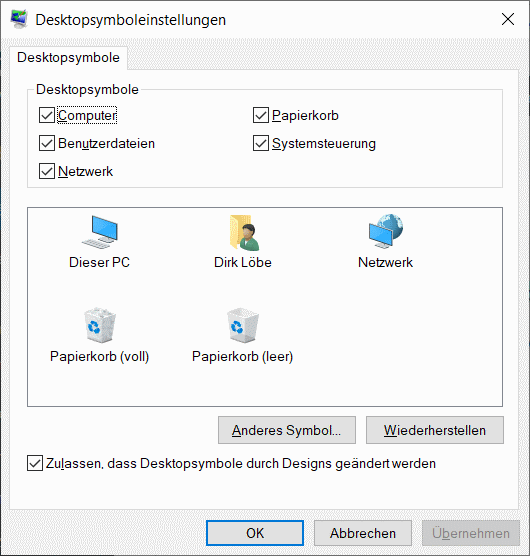 Desktopsymbole einblenden oder ausblenden bei Windows 10