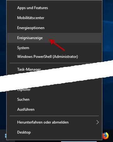 Ereignisanzeige im Startmenü