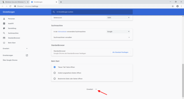 Erweiterte Einstellungen des Google Chrome öffnen