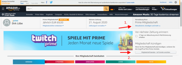 Amazon Prime kündigen und verwalten Amazon Prime kündigen und verwalten