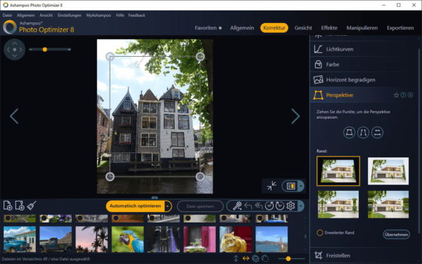 Perspektivkorrektur des Photo Optimizer 8