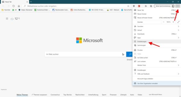 Einstellungen für Erweiterungen im Microsoft Edge
