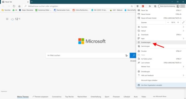 Erweiterungen-Einstellungen im Microsoft Edge öffnen