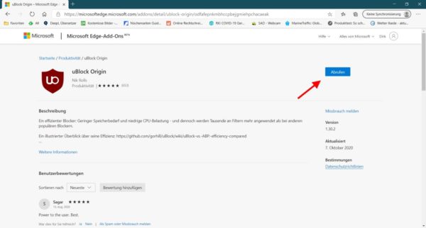 Adblocker uBlock Origin zum Microsoft Edge hinzufügen