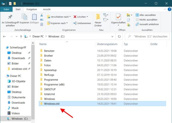 Windows.old im Explorer