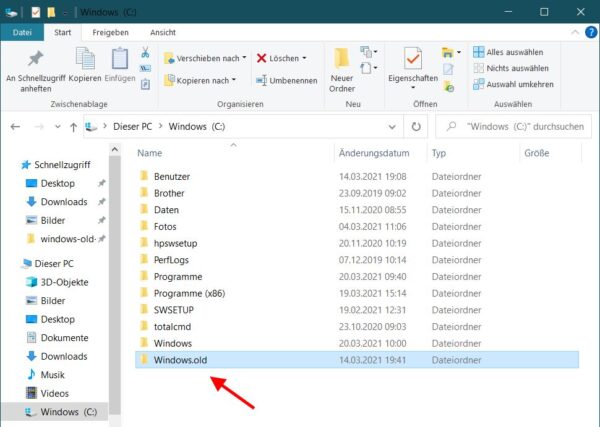 Windows.old im Explorer
