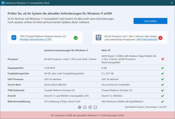 Ashampoo Windows 11 Compatibility Check