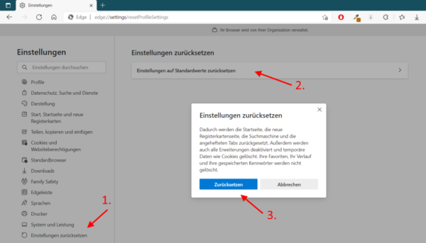 Microsoft Edge Einstellungen zurücksetzen