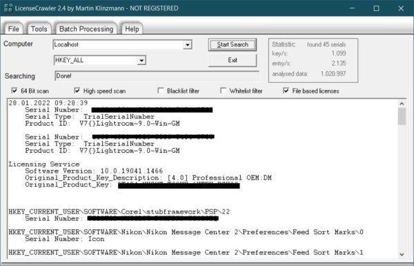 Windows 10 Key auslesen mit dem LicenseCrawler