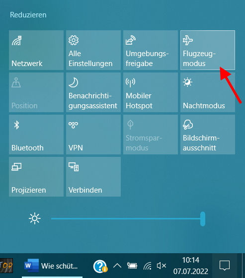 Flugzeugmodus aktivieren oder deaktivieren über Taskleiste