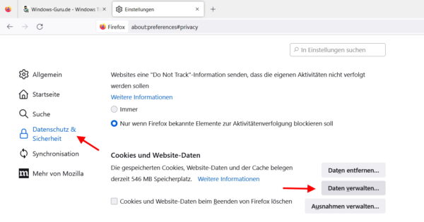 Cookies einer beliebigen besuchten Website löschen