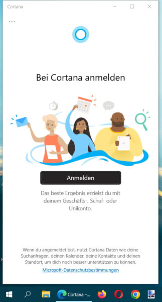 Bei Cortana anmelden Cortana auf einem Windows PC
