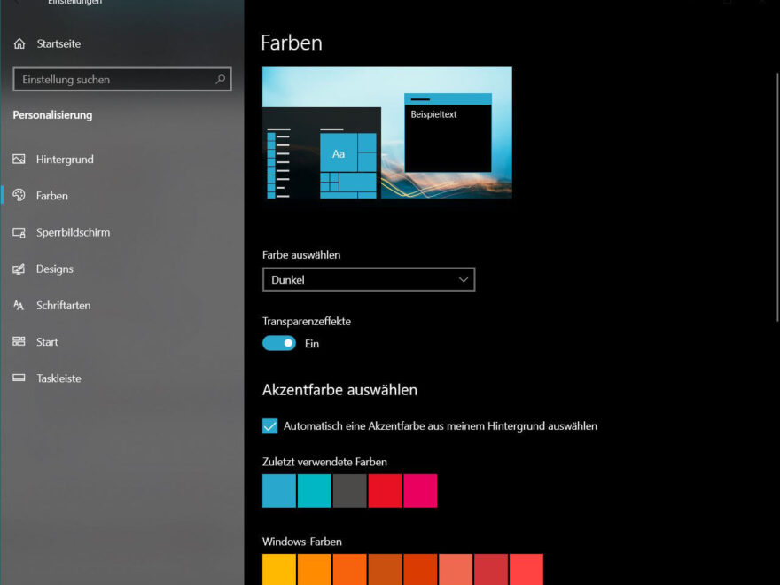 Windows 10 Dark Mode aktivieren Einstellungen
