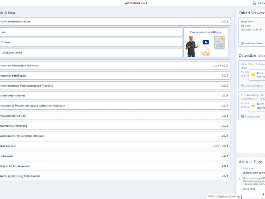 Steuererklärungssoftware WISO 2024 Screenshot