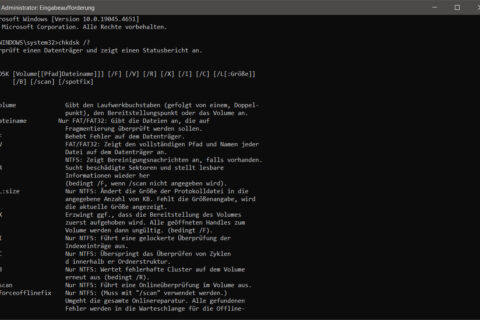 chkdsk Befehle in der Eingabeaufforderung bei Windows 10