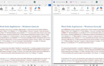 Screenshot von Microsoft Word mit geöffneten Dokumenten, die das Duplizieren von Seiten zeigen, Fokus auf Layout und Textformatierung.