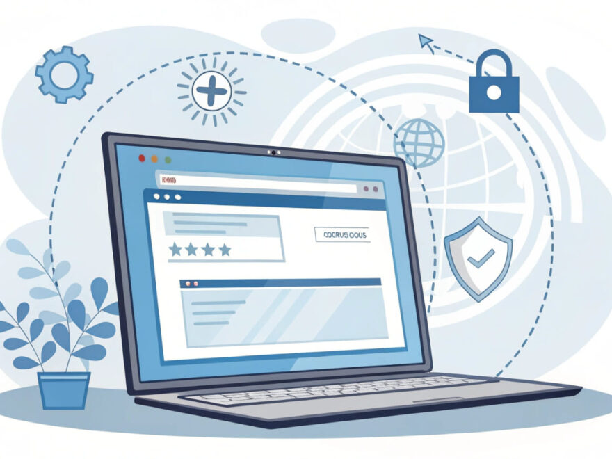 Illustration eines Webbrowsers mit geöffneter Webseite und Bedienelementen