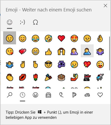 Windows Emoji-Panel als Alternative zum Einfügen von Sonderzeichen