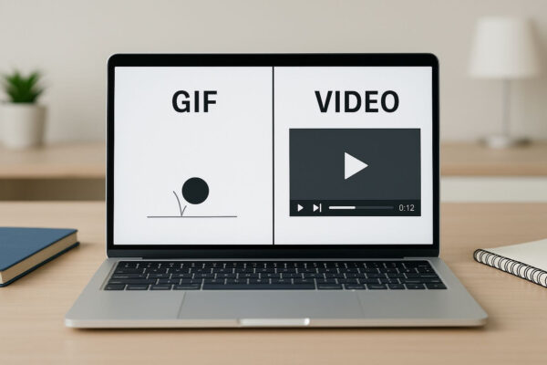 Unterschied zwischen GIF und Video auf Laptop-Bildschirm dargestellt
