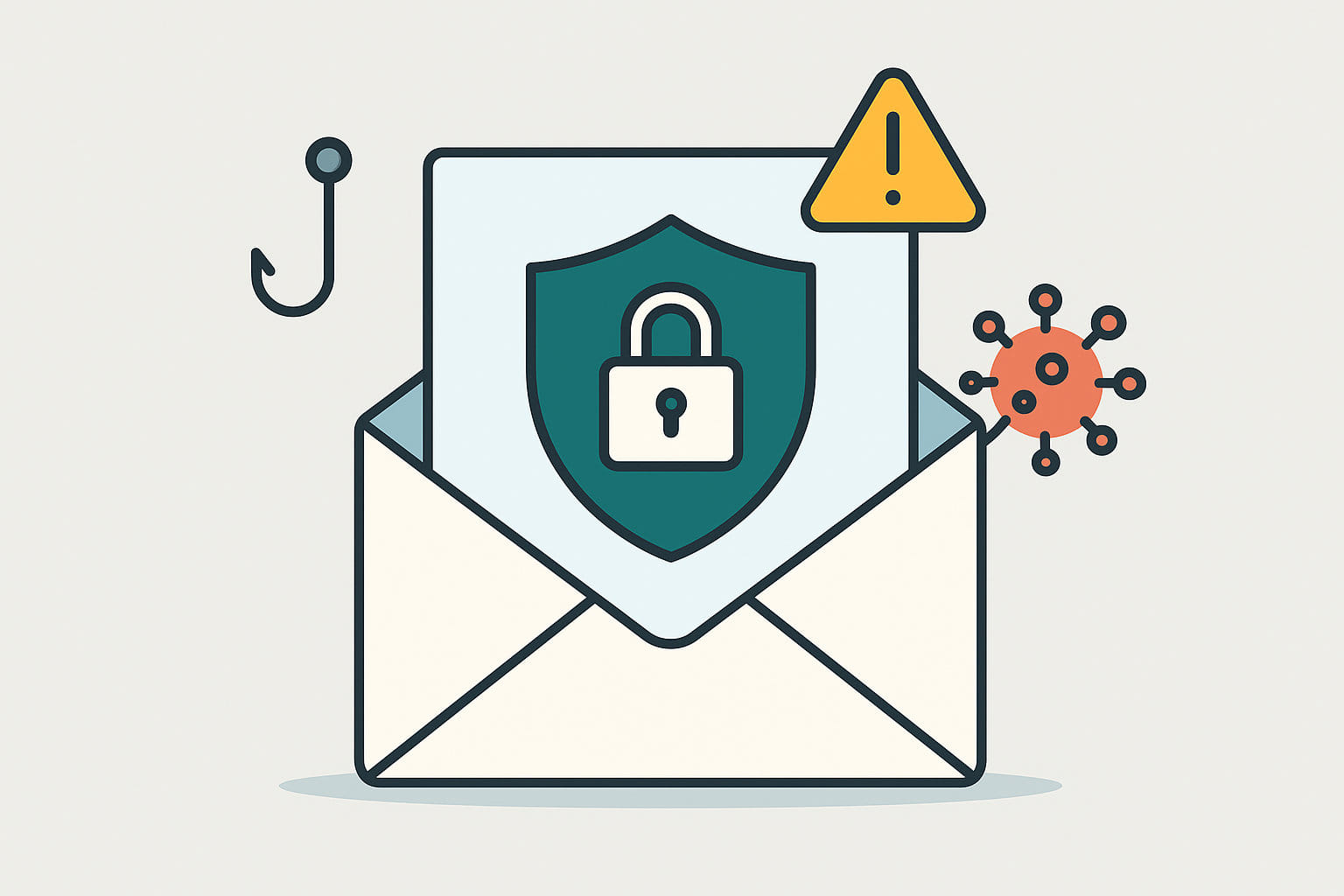 Symbolgrafik zur E-Mail-Sicherheit – Schutzschild vor digitalen Bedrohungen und Phishing-Angriffen