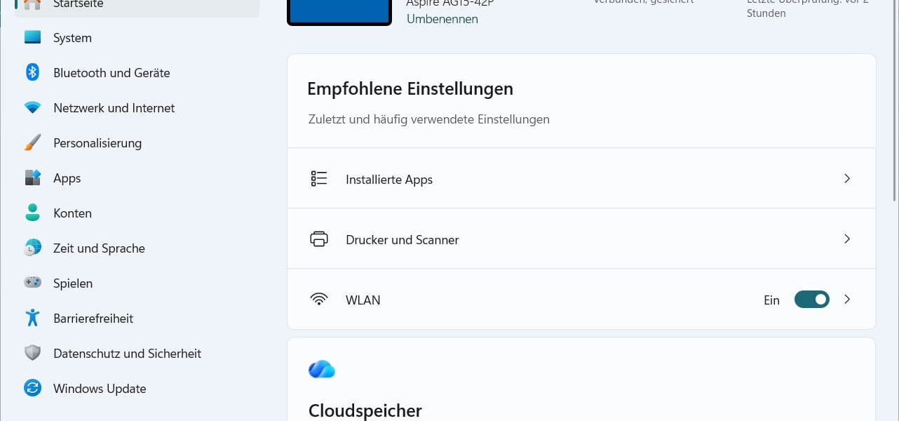 Windows-Einstellungen per Tastenkombination Windows + I öffnen